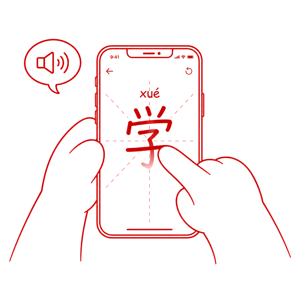 Writing 学 on iPhone with a finger